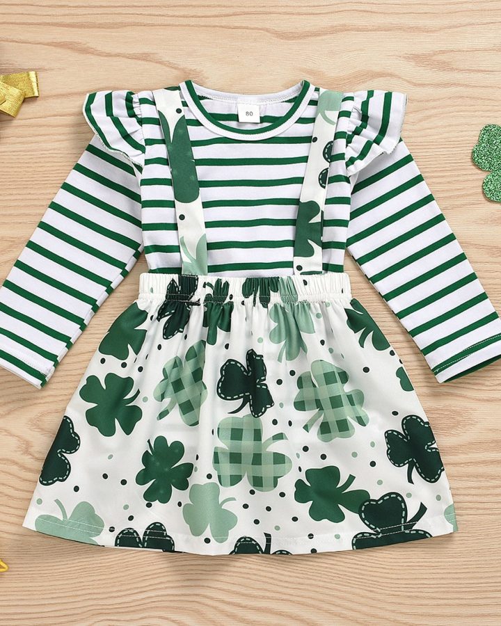 Long Sleeve Kids Clover Print Skirt