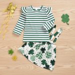 Long Sleeve Kids Clover Print Skirt