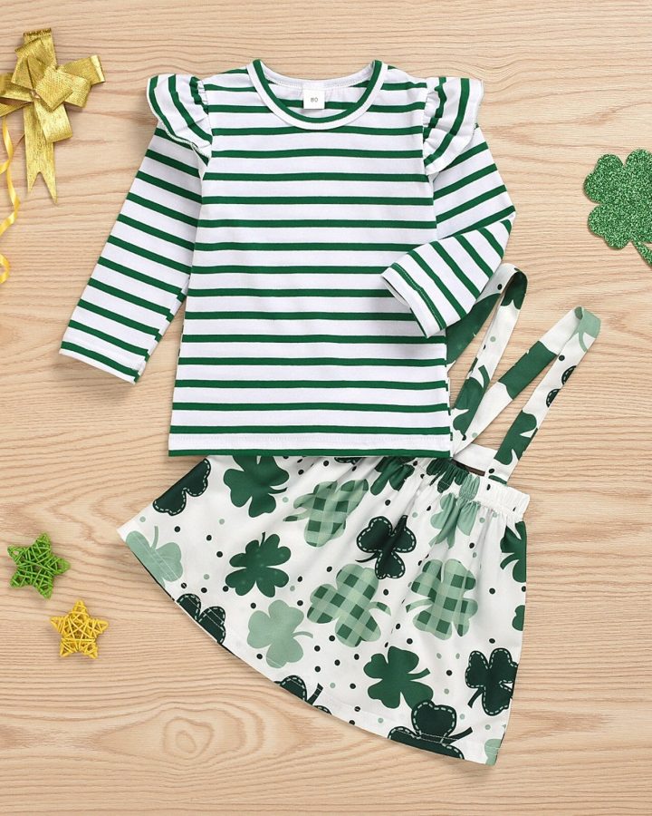 Long Sleeve Kids Clover Print Skirt