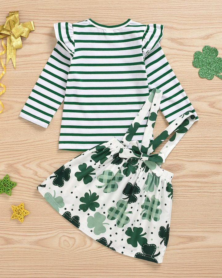 Long Sleeve Kids Clover Print Skirt