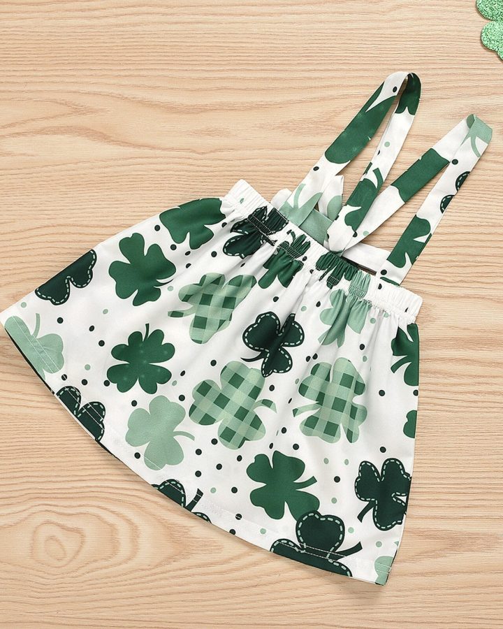 Long Sleeve Kids Clover Print Skirt