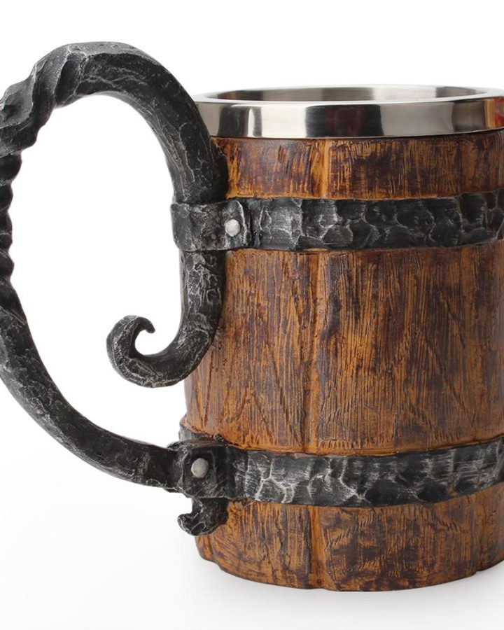 Stainless Steel Wooden Barrel Beer Mug
