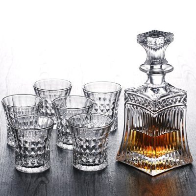 Crafted Glass Whiskey Decanter Set with 20/21 Old Fashioned Glasses