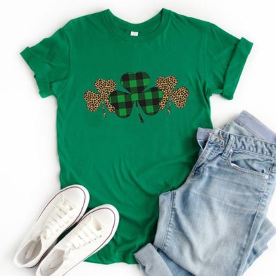 Trendy Irish Shamrock Tee Plaid T-shirt