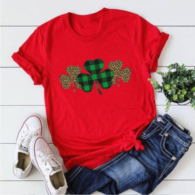 Trendy Irish Shamrock Tee Plaid T-shirt