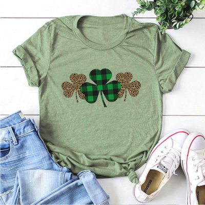 Trendy Irish Shamrock Tee Plaid T-shirt