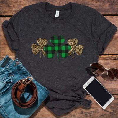 Trendy Irish Shamrock Tee Plaid T-shirt