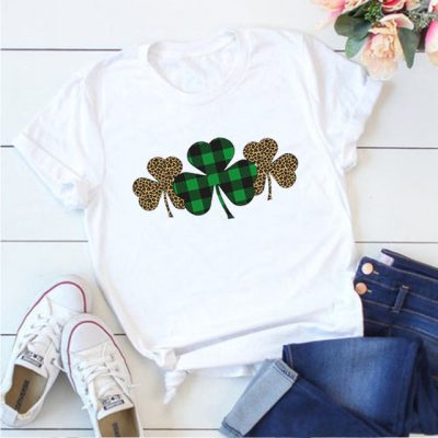 Trendy Irish Shamrock Tee Plaid T-shirt