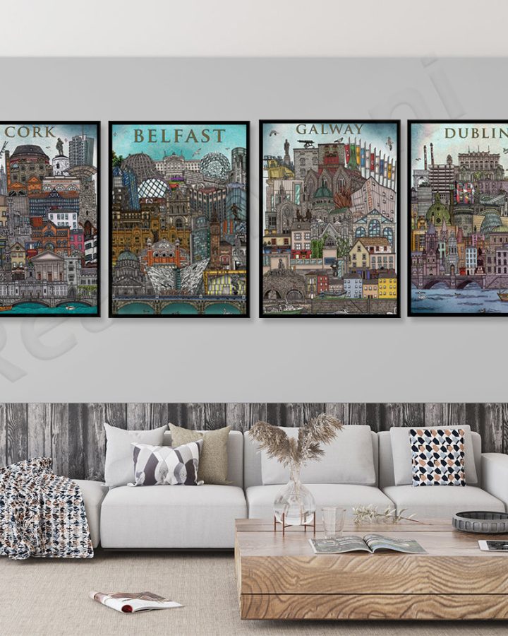 Dublin, Belfast, Cork and Galway Poster