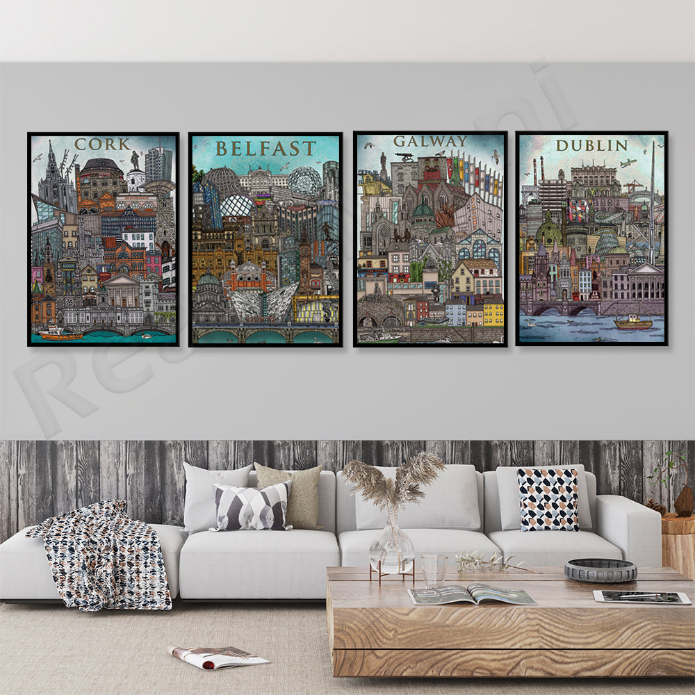 Dublin, Belfast, Cork and Galway Poster Dublin, Belfast, Cork and Galway Poster