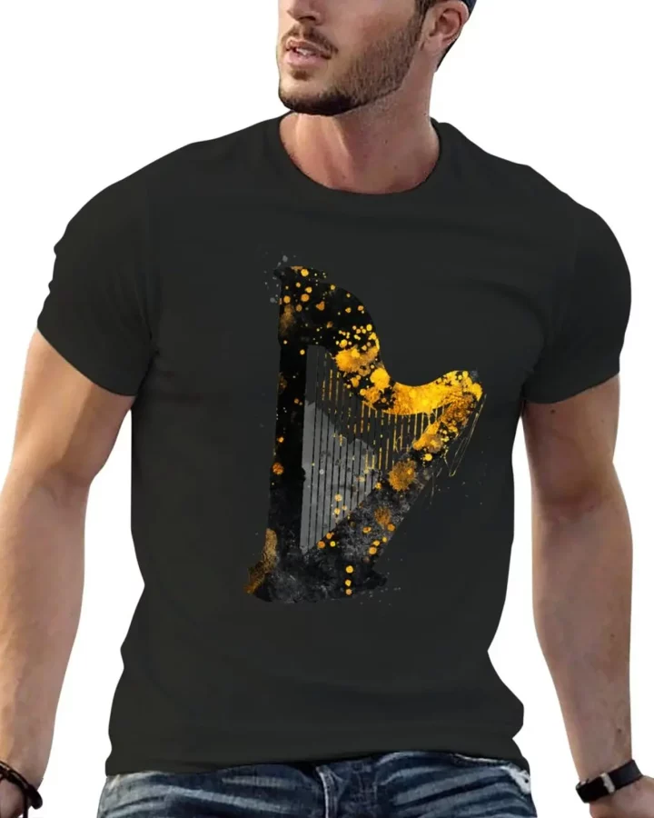 Gold Accented Irish Harp Art T-Shirt