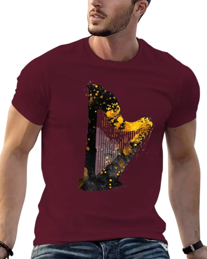 Gold Accented Irish Harp Art T-Shirt