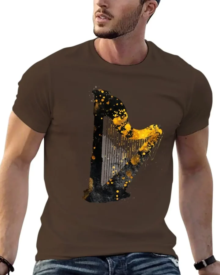Gold Accented Irish Harp Art T-Shirt