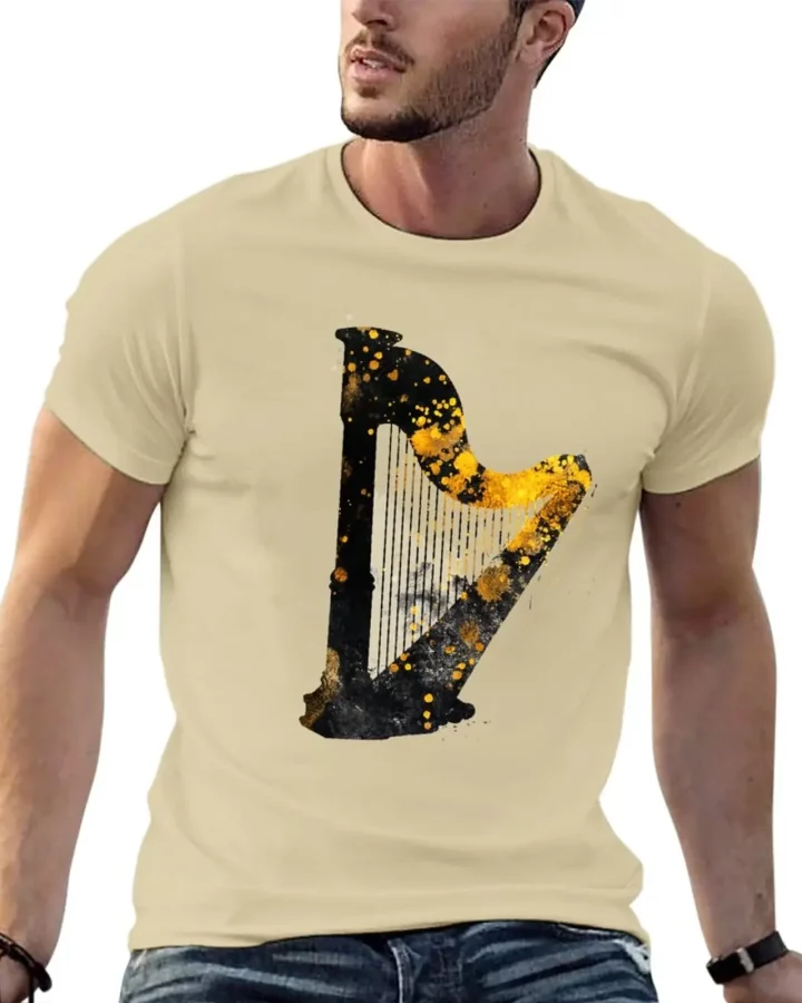 Gold Accented Irish Harp Art T-Shirt