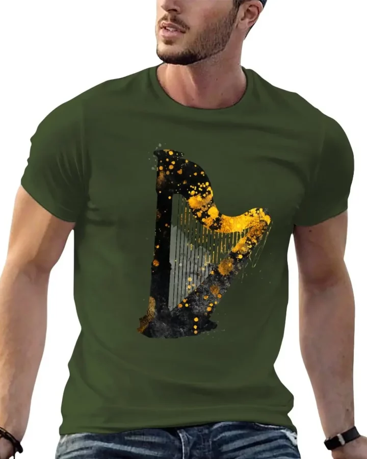 Gold Accented Irish Harp Art T-Shirt