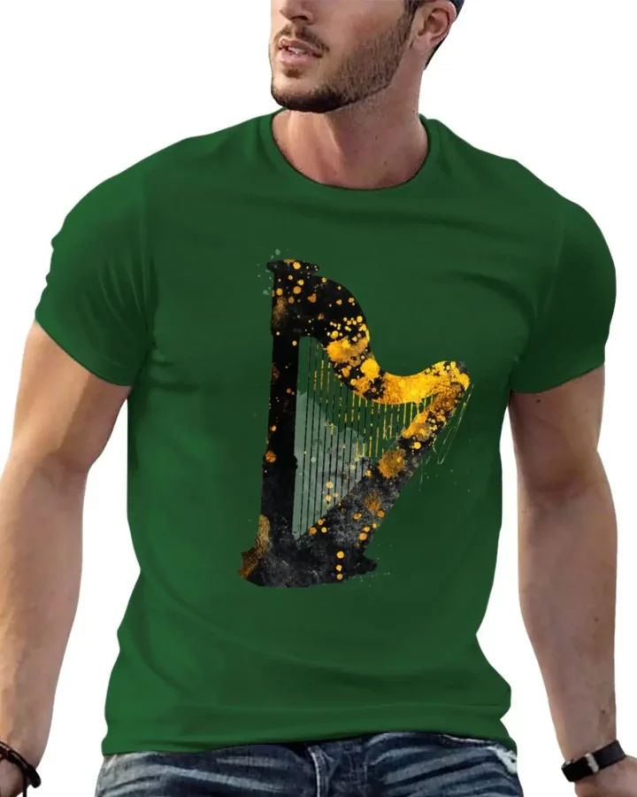 Gold Accented Irish Harp Art T-Shirt