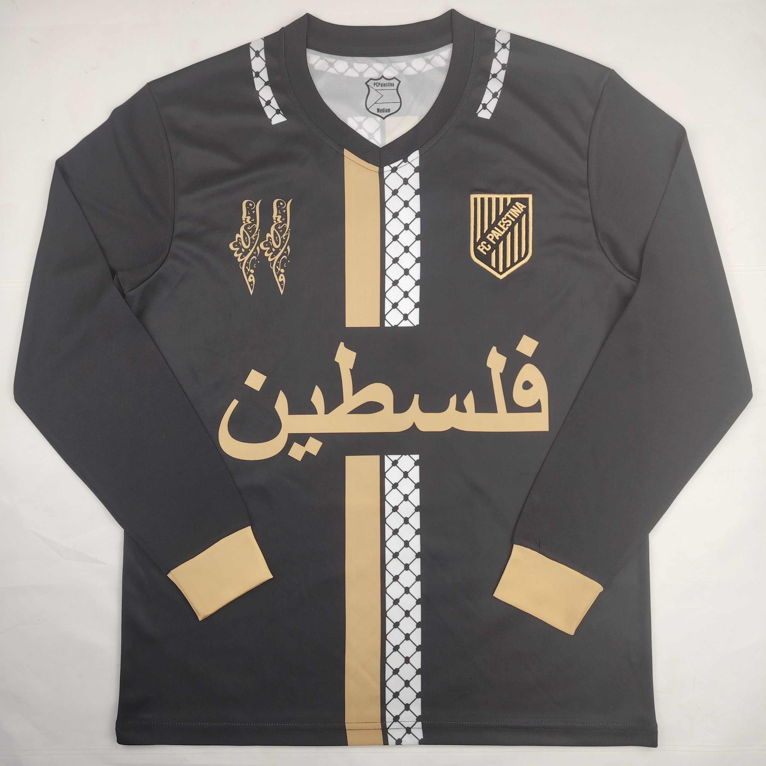 Palestinian 24/25 Long Sleeve Arabic Black Gold Special Jersey Palestinian 24/25 Long Sleeve Arabic Black Gold Special Jersey