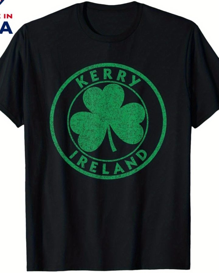 Vintage Kerry Ireland T-Shirt with Green Shamrock Print