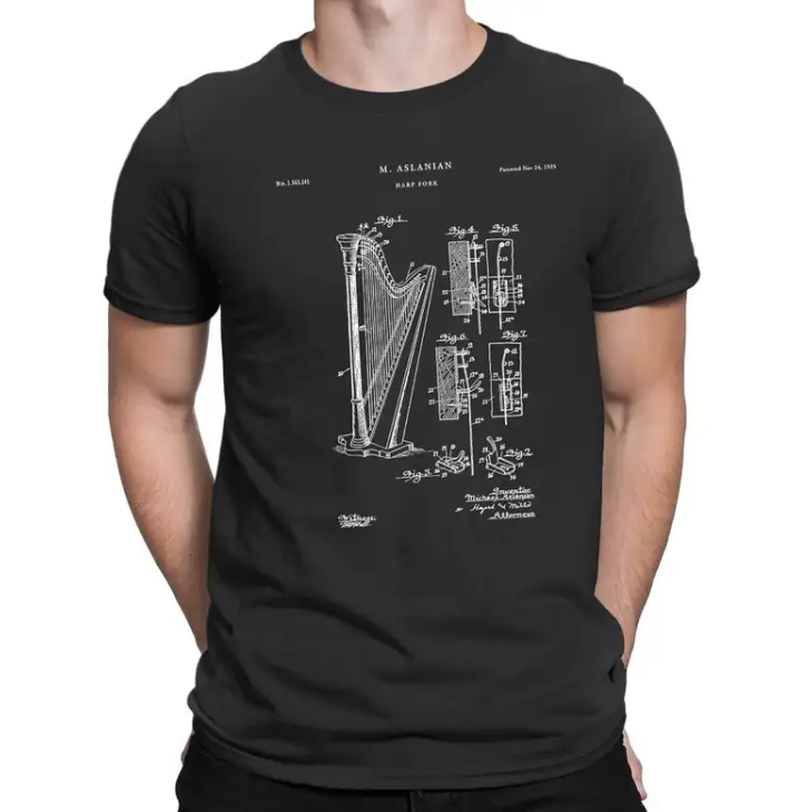 The History of Irish Music and Its Place in Supporter Culture Irish Harp Patent Design T-Shirt – Musical Tribute