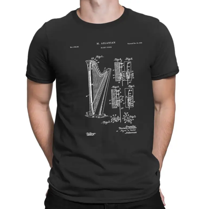 Irish Harp Patent Design T-Shirt – Musical Tribute