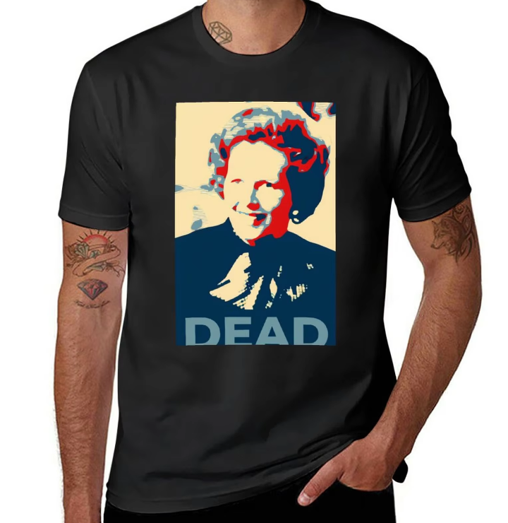 Margaret Thatcher Satirical Irish T-shirt - "Dead" Statement Design