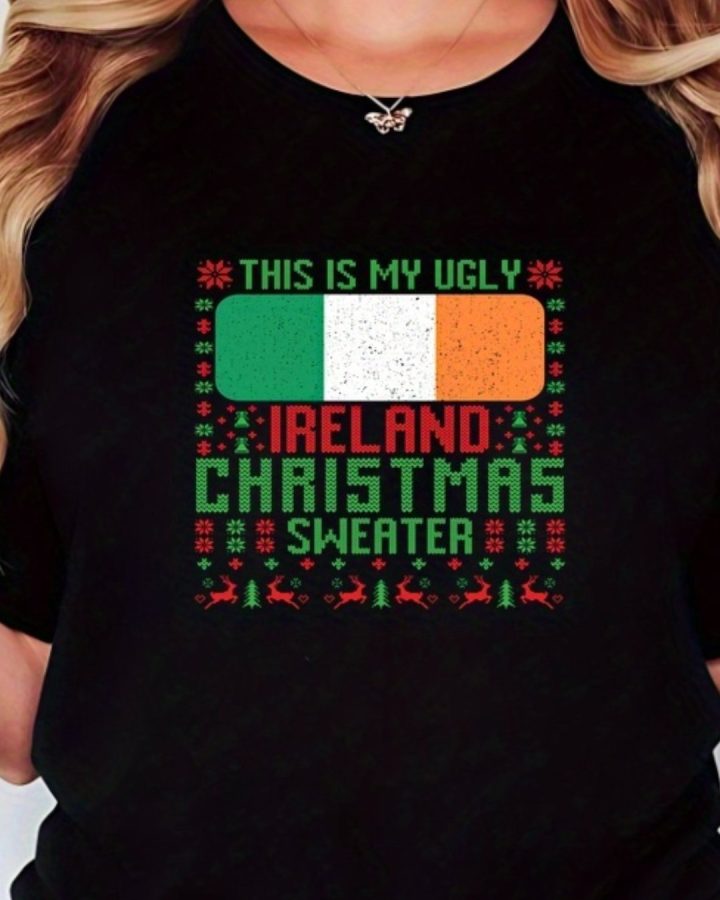 Ugly Irish Xmas T-Shirt – Ireland Flag Christmas Humor Tee