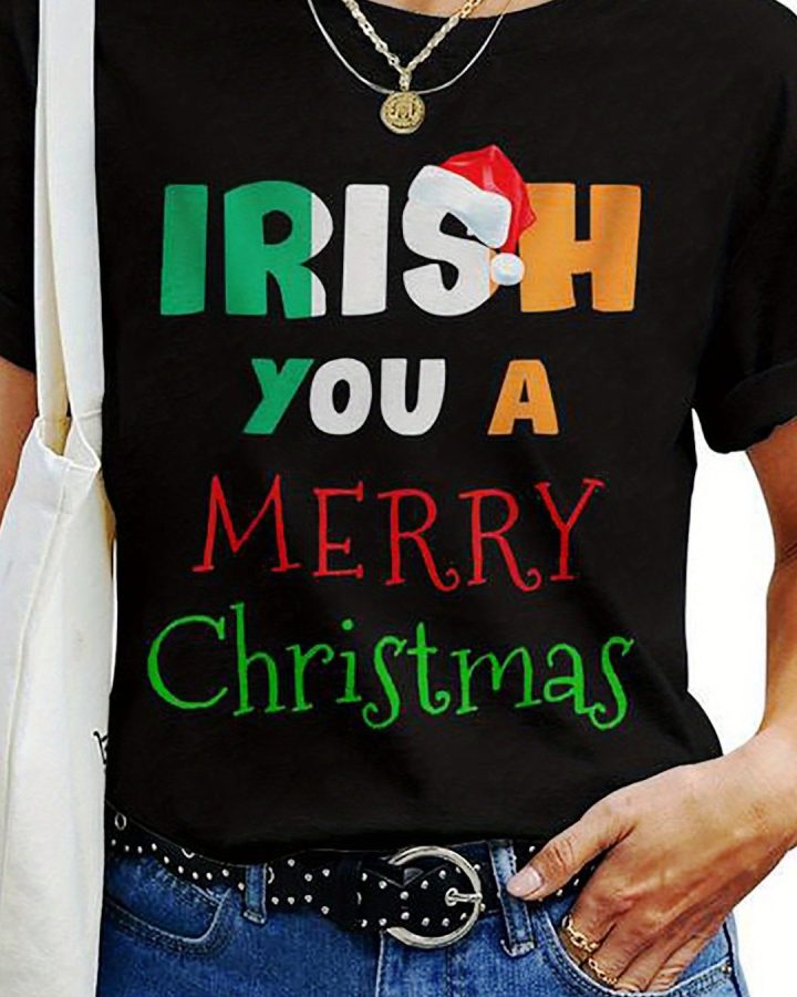 Irish You a Merry Xmas Shirt – Santa Hat Holiday T-Shirt