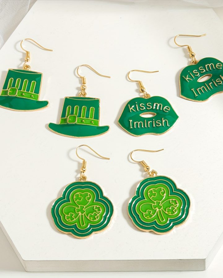 Enamel Shamrock Drop Earrings for Women