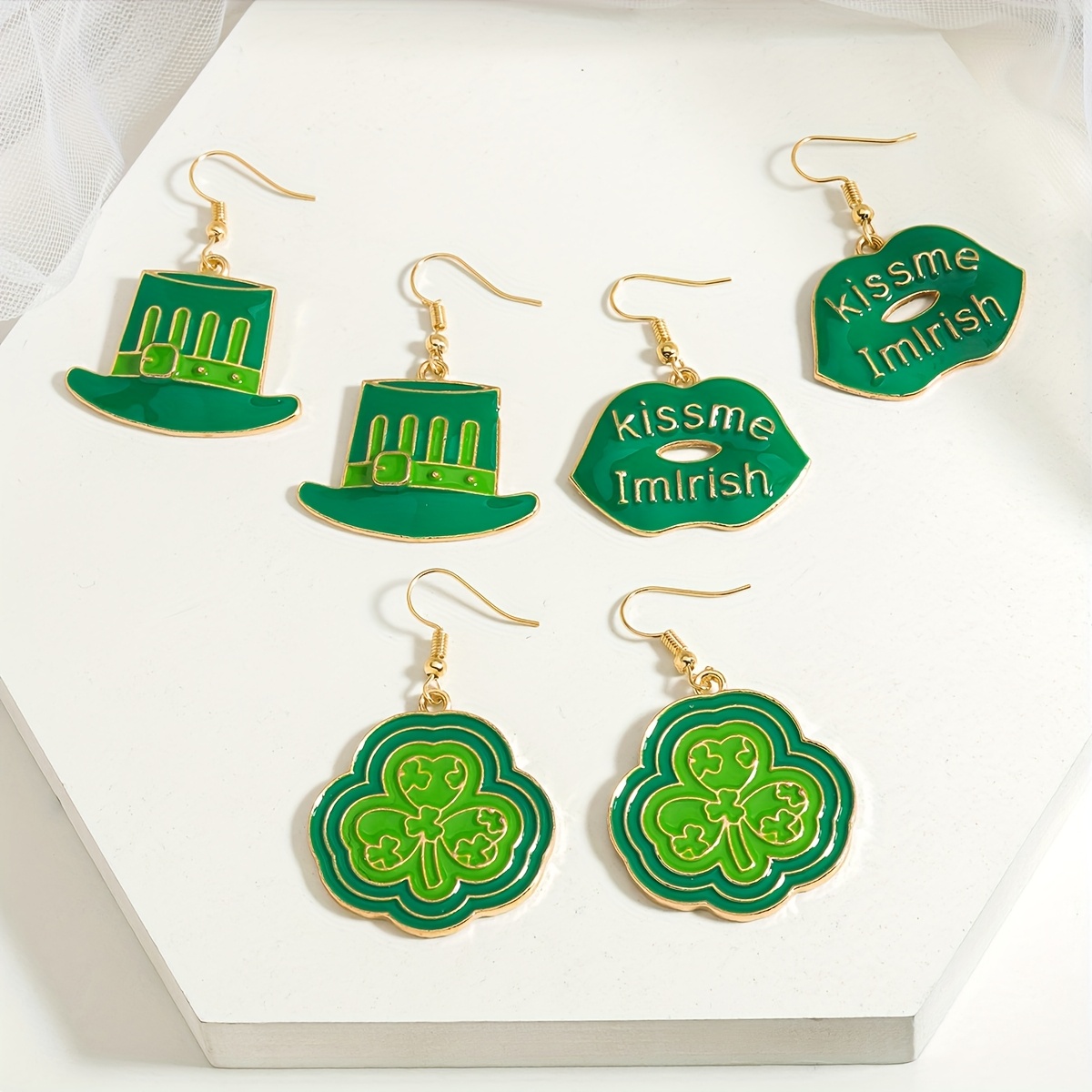 Enamel Shamrock Drop Earrings for Women Enamel Shamrock Drop Earrings for Women