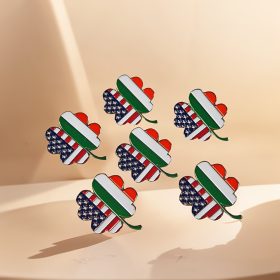 6pcs Irish American Double Flag Shamrock Pin