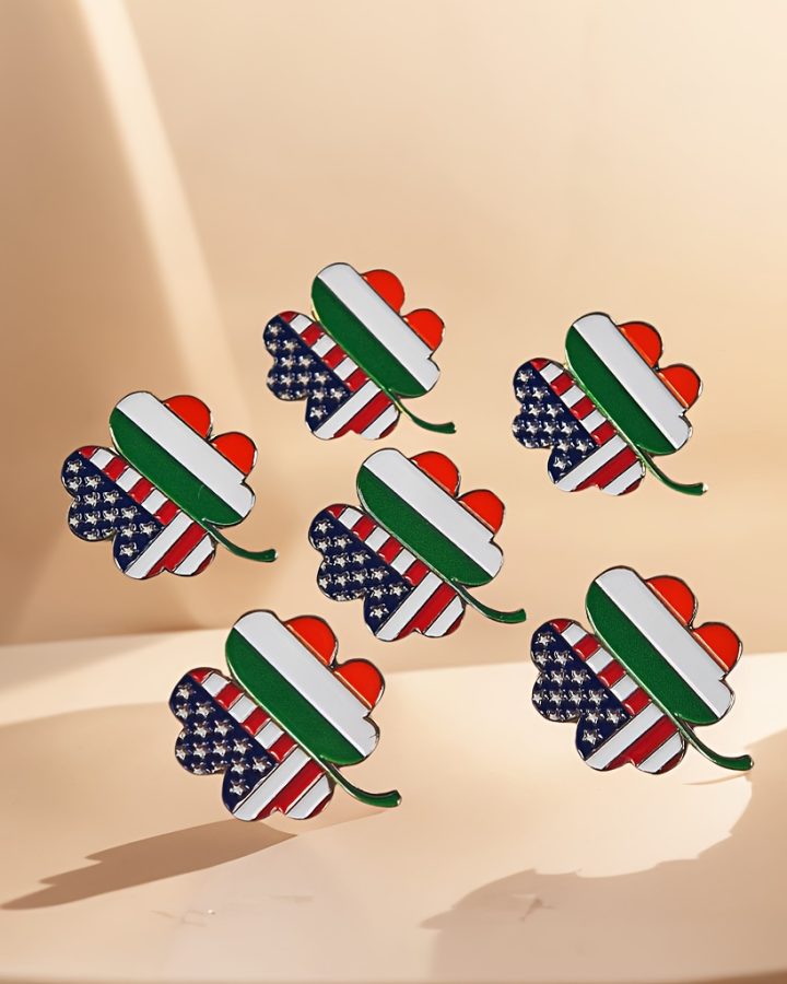 6pcs Irish American Double Flag Shamrock Pin