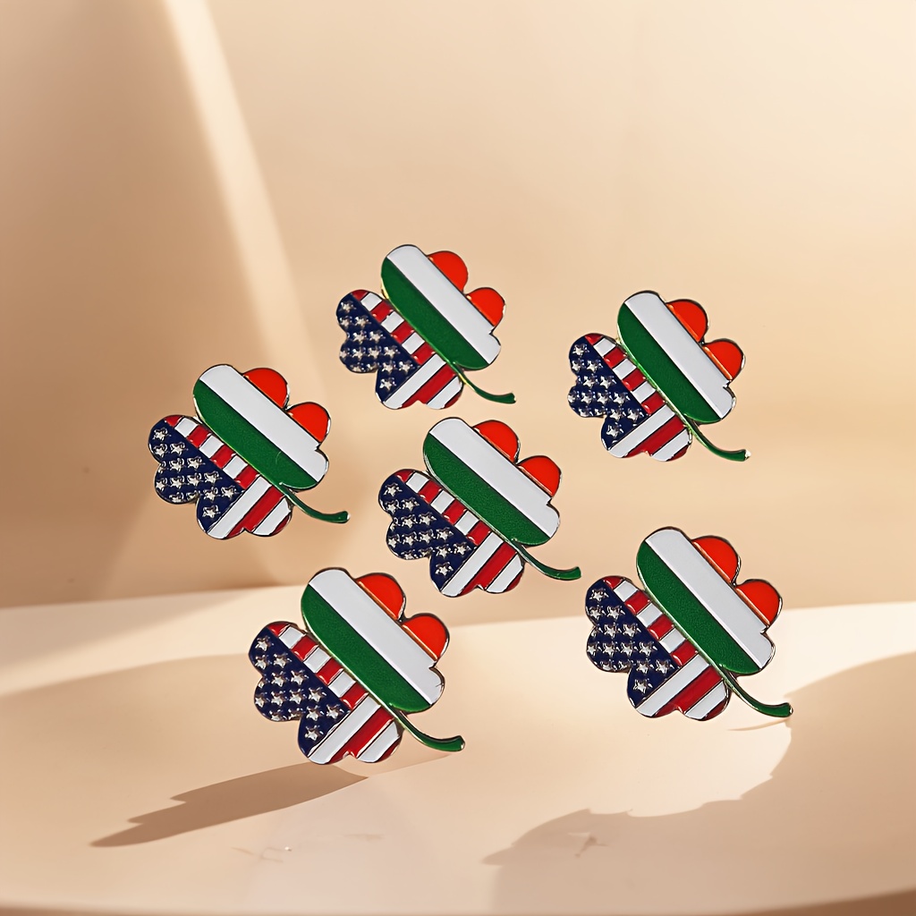 6pcs Irish American Double Flag Shamrock Pin 6pcs Irish American Double Flag Shamrock Pin