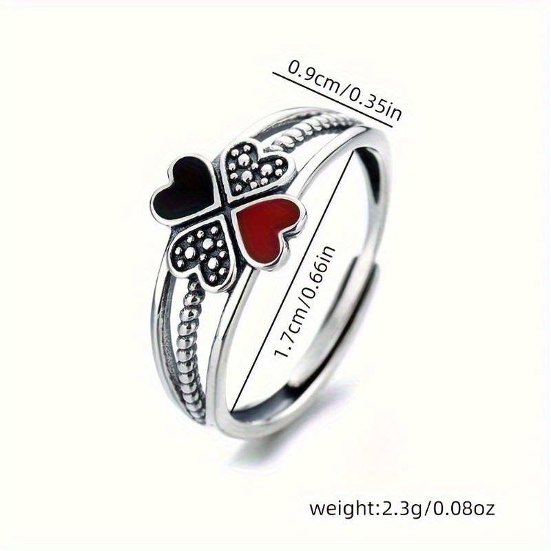 Women's Four-Leaf Clover Enamel Ring with Red Heart Accent Women's Four-Leaf Clover Enamel Ring with Red Heart Accent