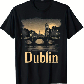 Dublin Ireland Cityscape Night Bridge Graphic T-shirt