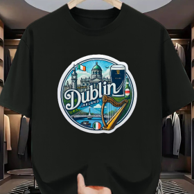 Irish Dublin City Harp & Landmark Graphic T-shirt