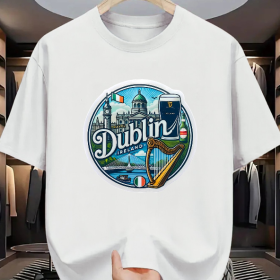 Irish Dublin City Harp & Landmark Graphic T-shirt Irish Dublin City Harp & Landmark Graphic T-shirt