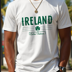 Mens Casual Ireland Shamrock Graphic T-Shirt