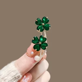 Elegant Green Four-Leaf Clover Brooch
