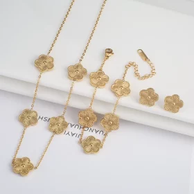 3-Piece 18K Gold-Plated Clover Jewelry Set