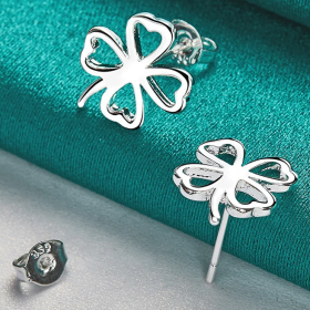 925 Sterling Silver Four Leaf Clover Stud Earrings