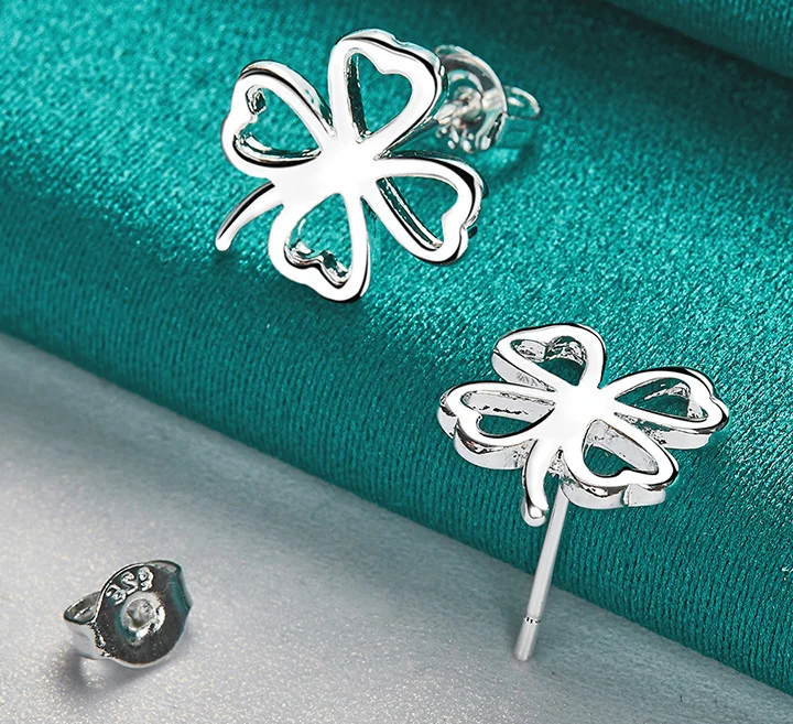 925 Sterling Silver Four Leaf Clover Stud Earrings