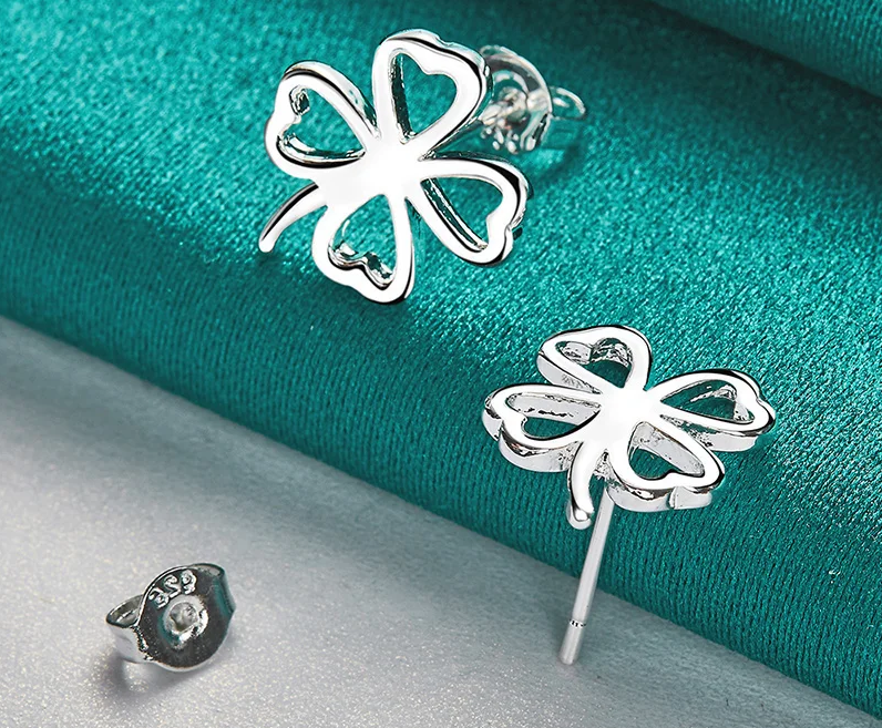 925 Sterling Silver Four Leaf Clover Stud Earrings 925 Sterling Silver Four Leaf Clover Stud Earrings