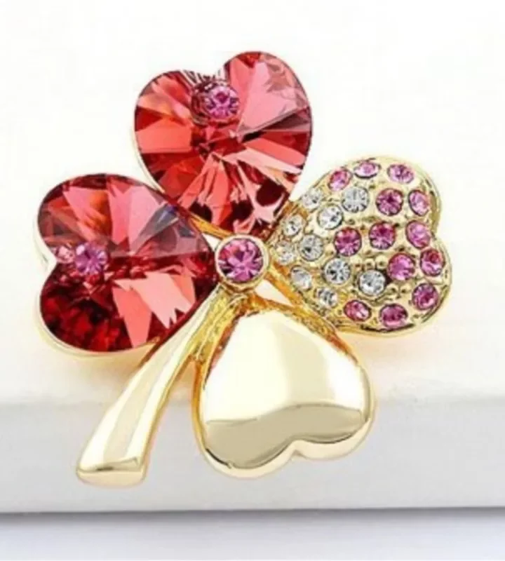 Crystal Four-Leaf Clover Brooch