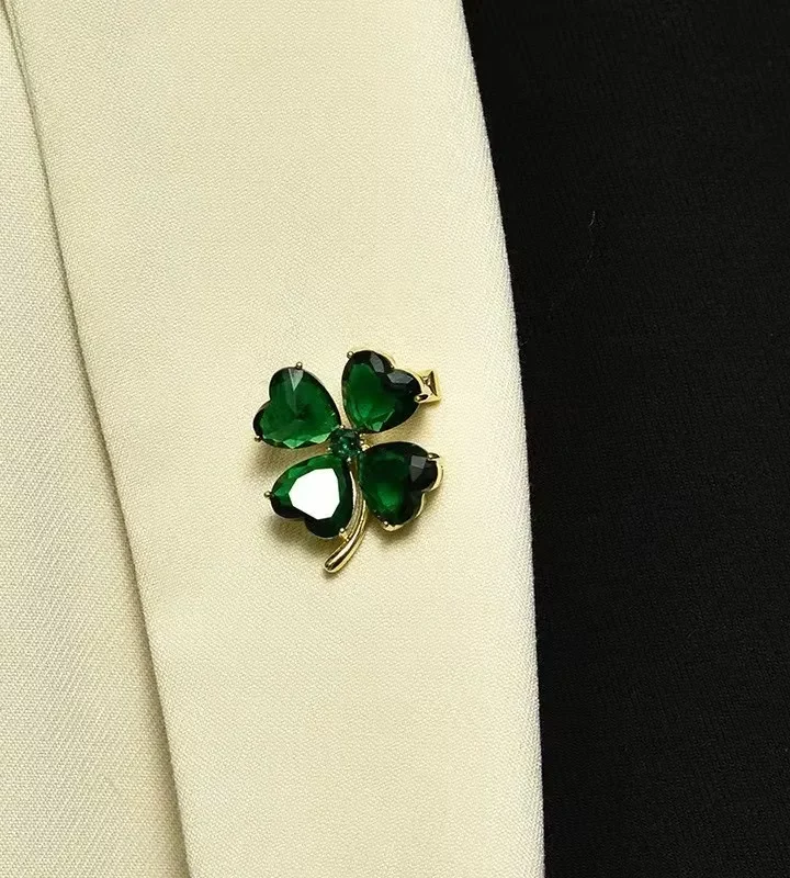 Elegant Green Four-Leaf Clover Brooch