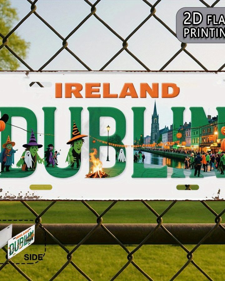 2D Flat Ireland Dublin Vintage Metal Sign – Retro Irish Streetscape Halloween Decorations