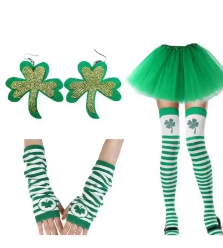 4-Piece St. Patrick's Day Irish Goblin Elf Cosplay Outfit for Women