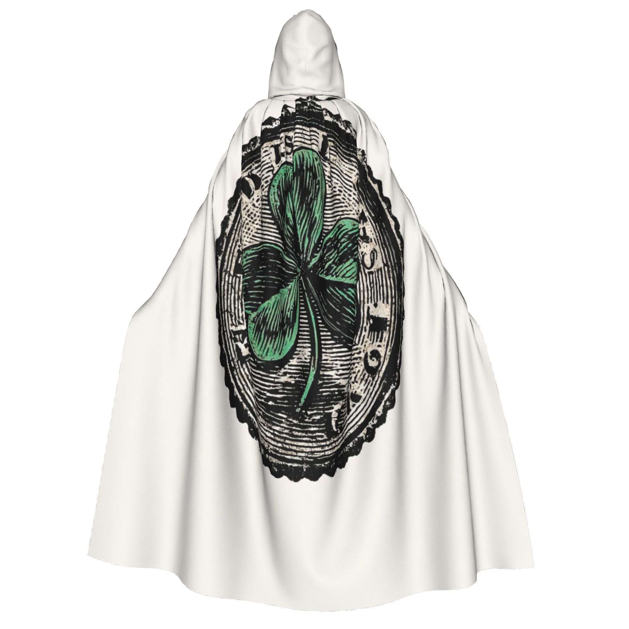 Elegant White & Gold Cloak with Four-Leaf Clover & Celtic Knot Design Elegant White & Gold Cloak with Four-Leaf Clover & Celtic Knot Design