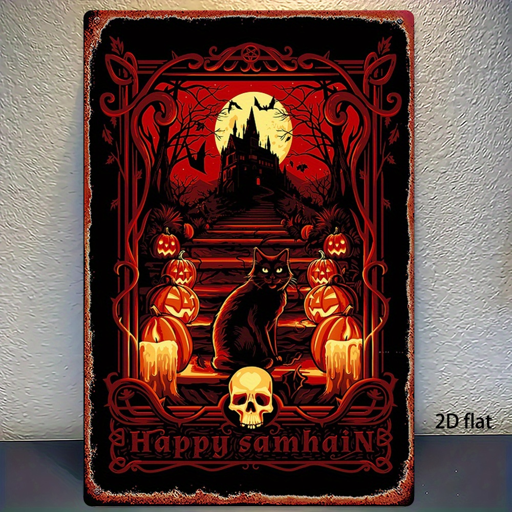 Happy Samhain Metal Sign - 2D Flat Gothic Halloween Decor Happy Samhain Metal Sign - 2D Flat Gothic Halloween Decor