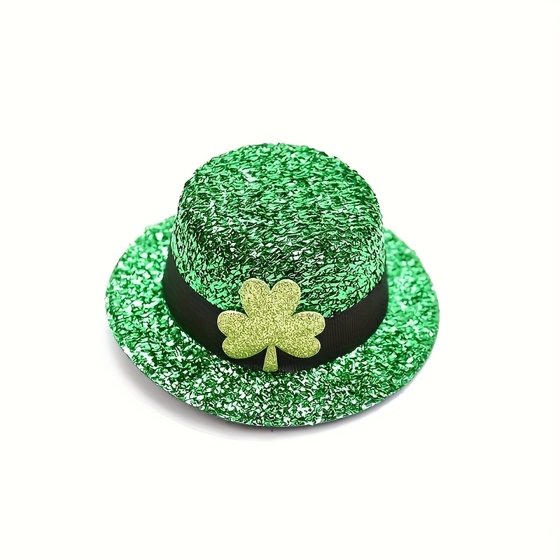 Irish Hat with Glittery Green Shamrock – Easy Clip-On Wear Irish Hat with Glittery Green Shamrock – Easy Clip-On Wear