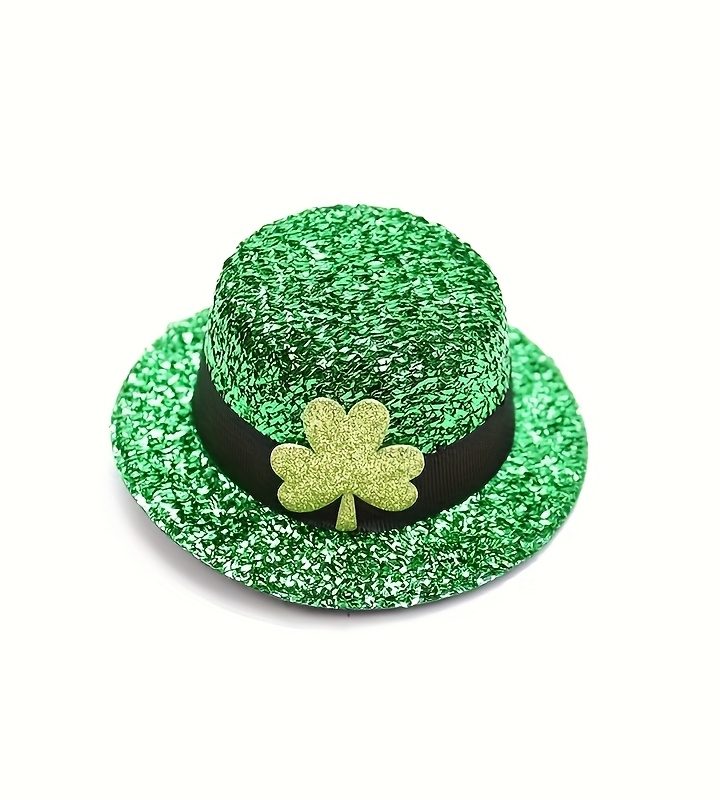Irish Hat with Glittery Green Shamrock – Easy Clip-On Wear